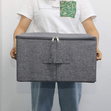 Folding Storage Box with Zipper Lid and Handles, Storage Basket with Linen Fabric, Closet Drawer Removable Dividers,Dark Gray, 2 pcs