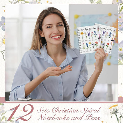 Colarr 12 Sets Christian Notebooks Bulk Christian Gifts for Women Pen and Notebook Gift Set Religious Prayer Journal for Woman Church Scripture Note Books with Bible Verse Pens(God Say)