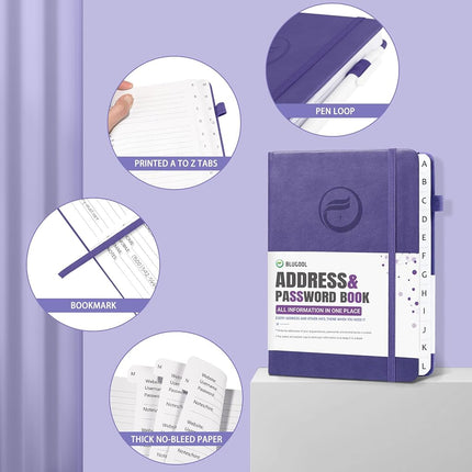 Address Book with Alphabetical Tabs, Hardcover Password Keeper 7"x10"