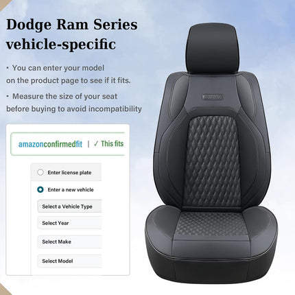 Coverado Leather Car Seat Covers Full Set, RAM 1500 Seat Covers for Car Fit for 2009-2018 Dodge Ram 1500, 2010-2024 2500 3500 Automotive Vehicle Seat Covers Protector for Trucks (Black)