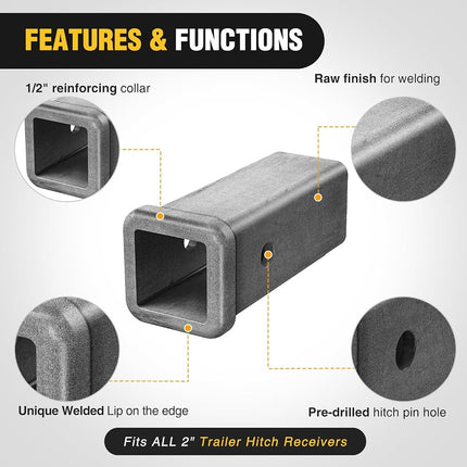 Nilight Hitch Adapter 2" x 7" Combo Bar Trailer Receiver Tube Weld-on Raw Steel Hitch Bar