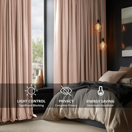 HPD Half Price Drapes Signature Velvet Thermal Blackout Curtains for Living Room 120 Inch Long (1 Panel) Rod Pocket Insulated Blackout Curtains for Bedroom Window Curtains, 50W x 120L, Rosey Dawn