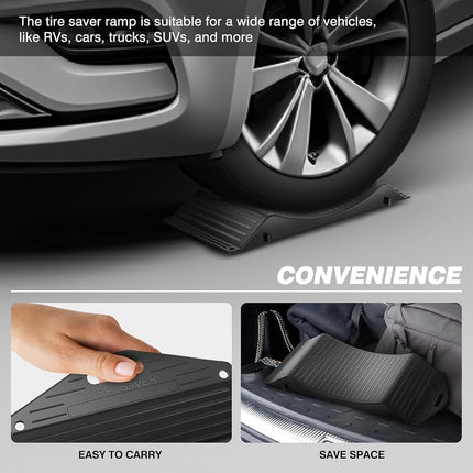 DNA Motoring Premium Tire Saver Ramps - Anti-Slip Hard Plastic Design for Flat Spot and Flat Tire Prevention, Easy-to-Carry Tire Savers Ramps, Set of 4, Black, Tools- 00706