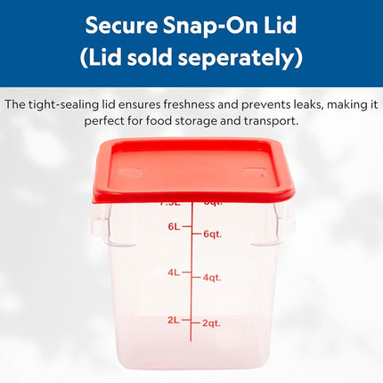 FSE Square Food Container, 8 Quart, Polycarbonate, Reusable, Clear, NSF, (LID SOLD SEPARATELY)
