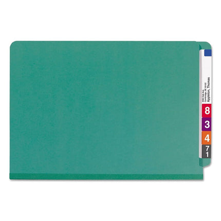 Dossier de classement en carton pressé 100 % recyclé Smead à onglet latéral avec attaches SafeSHIELD, 2 intercalaires, extension de 5 cm, format légal, vert, 10 par boîte (29785)