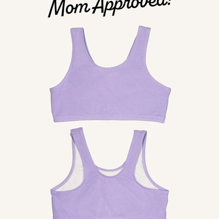 Fruit of the Loom Girls' Multi Cotton Built-Up Stretch Sports Bra Available in 6 Packs, Hyacinth/Eyeshadow/Grey Heather/White/Lilac/Blushing Rose, 30