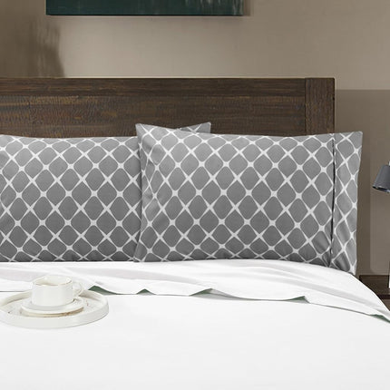 Elegant Comfort Luxury Ultra-Soft 2-Piece Pillowcase Set - 1500 Premium Hotel Quality Microfiber Double Brushed - Wrinkle Resistant, King Size, Bloomingdale Pattern Gray