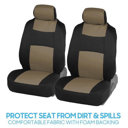 BDK PolyPro Seat Covers Full Set in Beige on Black – Front and Rear Split Bench Seat Covers for Cars, Easy to Install, Car Accessories for Auto Trucks Van SUV