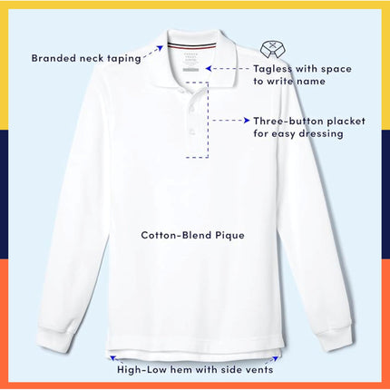 French Toast Garçon Chemise Uniforme Polo Piqué Manches Longues, Bleu, 6-7