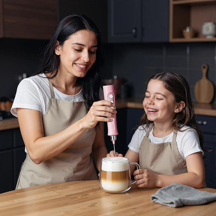 BourneHouse USB Rechargeable Milk Frother, Handheld Electric Whisk, 3 Speed Settings, for Latte, Matcha, Protein Powder, Keto Diet (Pink)