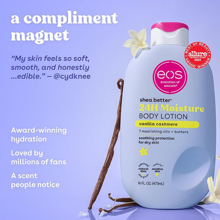 eos vanilla cashmere body lotion shea better 24hr moisture - 16 oz/473 ml