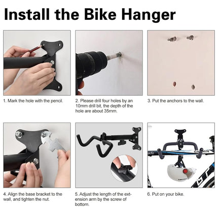 CYFIE Bike Wall Mount Garage Rack Hanger, Adjustable Horizontal Bicycle Garage Storage Hooks Indoor Bike Hook Holder for Haning Mountain Road Hybrid Bike in Apartment (2 Pack)