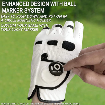 FINGER TEN Men’s Golf Gloves with Ball Marker 2 Pack (Cadet ML, Right Hand)