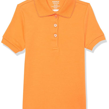 French Toast Camisa polo de uniforme escolar de manga corta con cuello picot para niña (estándar y tallas grandes), naranja sol, 10-12