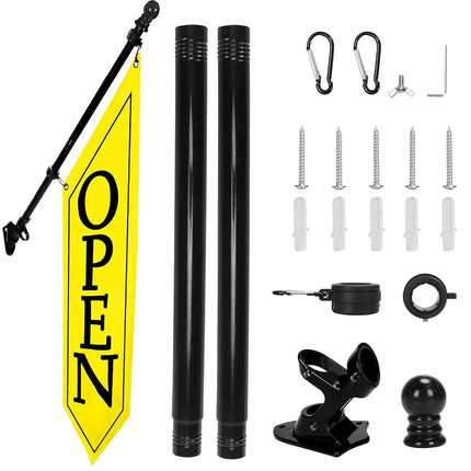 OPEN Flag with Pole Kit - Heavy Duty Canvas Open B