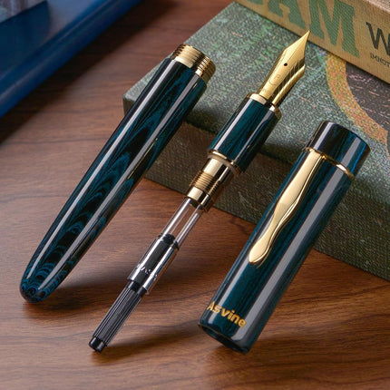 Asvine C2000 Germany Cumberland Ebonite Fountain Pen #8 Medium Nib, Large Handcraft Pen with Converter Pen Box Collection Set- Blue