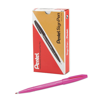 Pentel Sign Pen Fiber-Tipped Pen, Pink Ink,12 Count (S520-P)