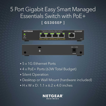 Netgear 5-port Gigabit Ethernet Poe+swi