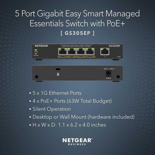 Netgear 5-port Gigabit Ethernet Poe+swi
