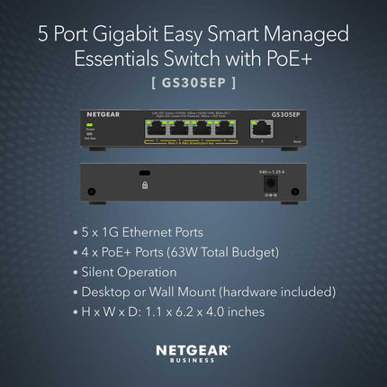Netgear conmutador Gigabit Ethernet PoE+ de 5 puertos