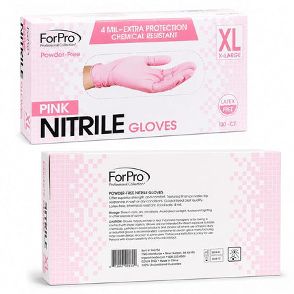 ForPro Disposable Nitrile Gloves, Chemical Resistant, Powder-Free, Latex-Free, Non-Sterile, Food Safe, 4 Mil, Pink, X-Large, 100-Count