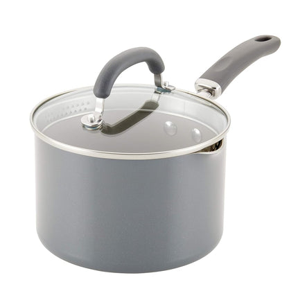 Rachael Ray Create Delicious Nonstick Sauce Pan/Saucepan with Straining and Lid, 3 Quart, Teal Shimmer