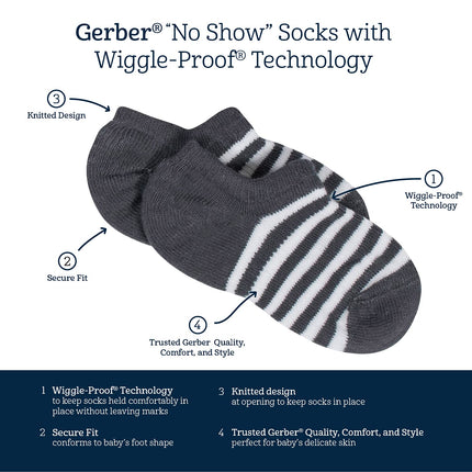 Gerber Baby-Boys 8-pack Calcetines tobilleros antideslizantes, Blancos, 5T