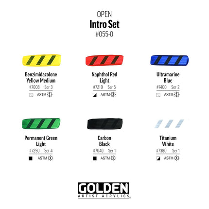 Golden Artist Colors Slow Drying Open Acrylic 6 Color Introduction Set