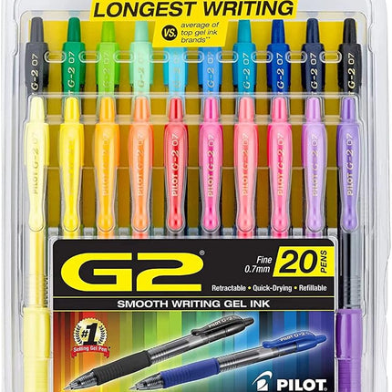Pilot G2 Premium Gel Pens, Gel Roller Pens, Fine Point 0.7 mm Assorted Colors 20