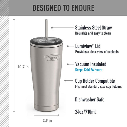 THERMOS ICON Series by Stainless Steel Cold Tumbler with Straw, 24 Ounce, Matte Stainless Steel