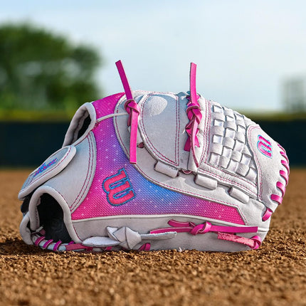 Wilson 2024 A440™ Flash™ 11” Youth Infield Fastpitch Softball Glove - Right Hand Throw, White/Pink/Tie Dye