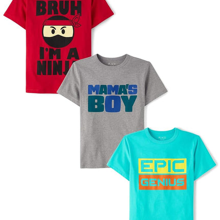 The Children's Place Boys' Assorted Everday Short Sleeve Graphic T-Shirts,multipacks, Mammas Boy/Ninja/Epic Genius 3-Pack, X-Large