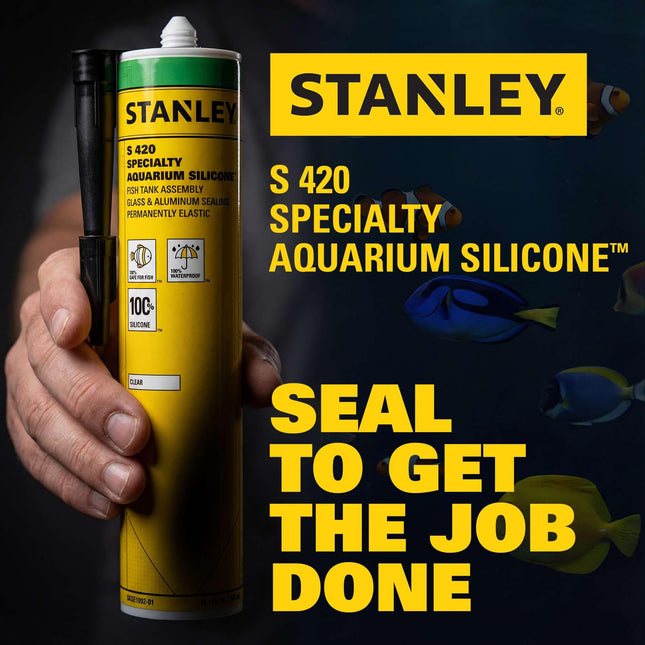 Stanley Waterproof Aquarium Silicone - 2x10.1 Fl. Oz. Black, Waterproof Bond to Glass, Non-Toxic Aquarium Sealer for Freshwater & Saltwater Aquarium | 2 Pack.