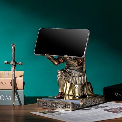 HDMbigmi Centurion Cloak Warrior Knight Pen Holder Mobile Phone Stand Desk Organizers and Accessories for Office and Home (Bronze)