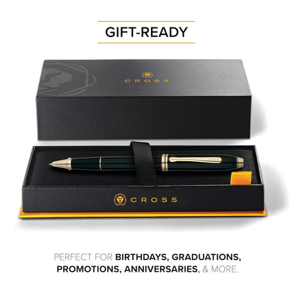 Cross Townsend Refillable Click-Off Cap Lacquer Rollerball Pen with 23 Carat Gold-Plated Appointments, Fine Ballpoint, includes Premium Gift Box and Black Gel Ink Cartridge, 1 Pack, Black