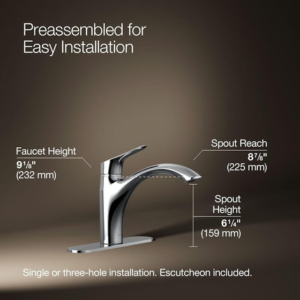Kohler 30470-CP Rival Single Handle Swing Spout Kitchen Faucet, Polished Chrome, 1.5 gpm