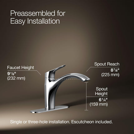 Kohler 30470-CP Rival Single Handle Swing Spout Kitchen Faucet, Polished Chrome, 1.5 gpm