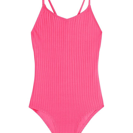 Kanu Surf Girls' Hurricane Beach Sport UPF 50 One Piece Swimsuit, Drop Needle Solid Pink, 12