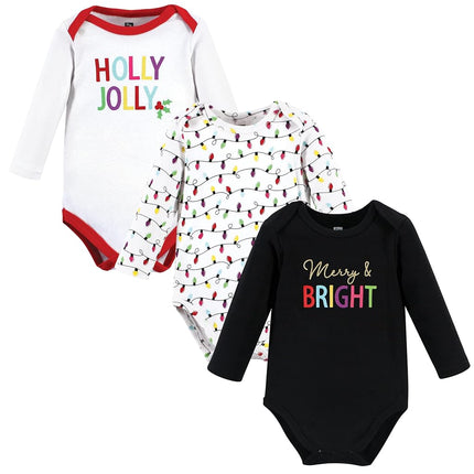 Hudson Baby unisex-baby, bodysuits de algodón de manga larga, Merry and Bright, 0-3 meses