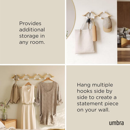 Umbra Montage Coat Rack, Wall Mounted 6 Hooks, White/Natural
