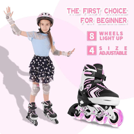 Nattork Inline Skates for Girls and Boys with Full Light up Wheels, Adjustable Beginner Roller Skates for Kids Youth Pink