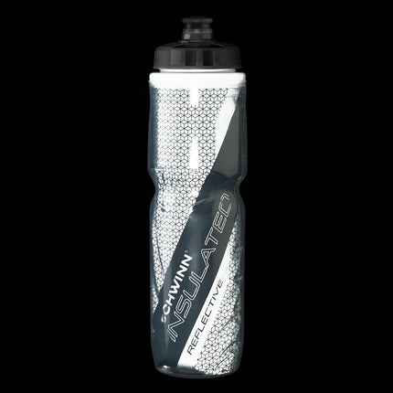 Bouteille d'eau isotherme réfléchissante Schwinn avec support pour vélo, 769 ml, sans BPA, buse à double étape, facile à presser, support facilement montable sur vélo, visibilité nocturne, combo porte-bouteille d'eau pour vélo