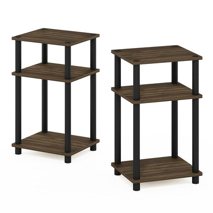 Furinno JUST Night Stand Set of 2, 3-Tier Turn-N-Tube Nightstand, Toolless Bedside Tables, End Table, Side Table with Open Storage for Bedroom, Living Room, Columbia Walnut