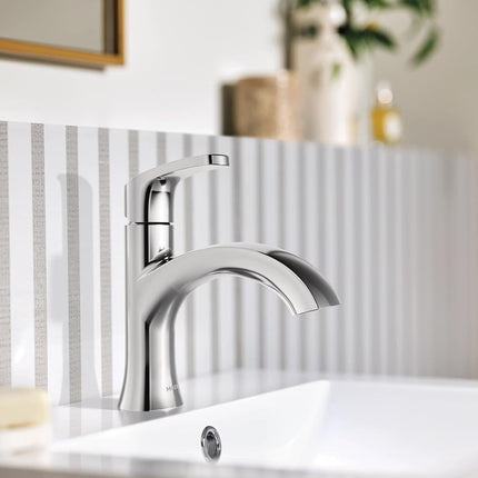 Moen Karis One-Handle Bathroom Sink Faucet, One Hole Lavatory Faucet with Drain Assembly and Optional Deck Plate, Chrome, 84346