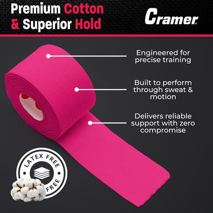 Cramer Team Color Athletic Tape, Pink, For Ankle, Wrist, and Injury Taping, Helps Protect and Prevent Injuries, Promotes Faster Healing, Athletic Training First Aid Supplies, 1.5", Bulk 32 Roll Case