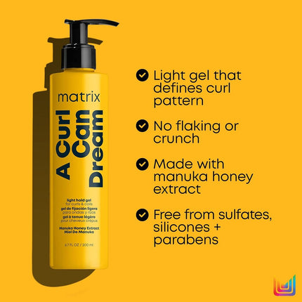 Matrix Defining Hair Gel for Curly & Coily Hair, Light Hold, With Manuka Honey Extract, Total Results A Curl Can Dream, 200ml