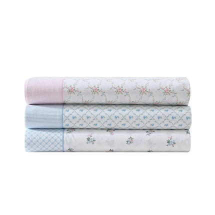 Laura Ashley - Sheet Set, Breathable Percale Cotton Bedding, 200 Thread Count, Deep Pocket, Chic Home Decor (Kate Blue, Full)