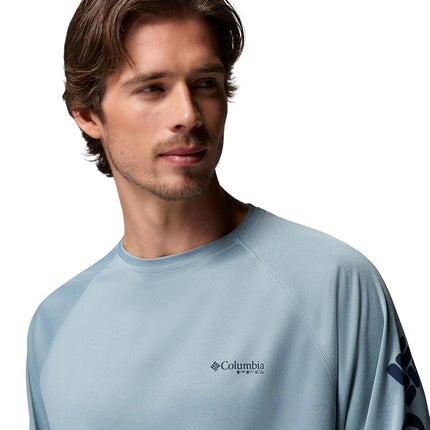 Columbia Mens PFG Terminal Tackle Long Sleeve Shirt, Dockside Blue Heather/Collegiate Navy, Medium