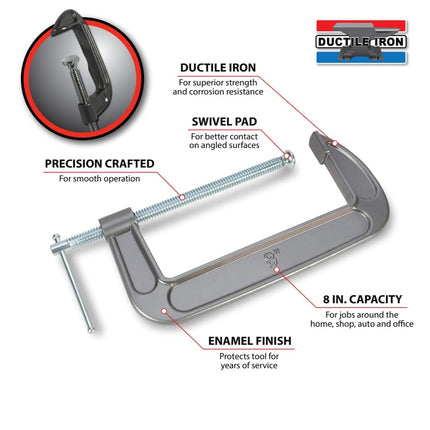 Performance Tool W215C 8-Inch C-Clamp Malleable Iron