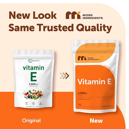 Micro Ingredients Vitamin E Oil Soft-gels,1200IU, 240 Counts, Promote Skin, Antioxidant & Immune Function, Non-GMO